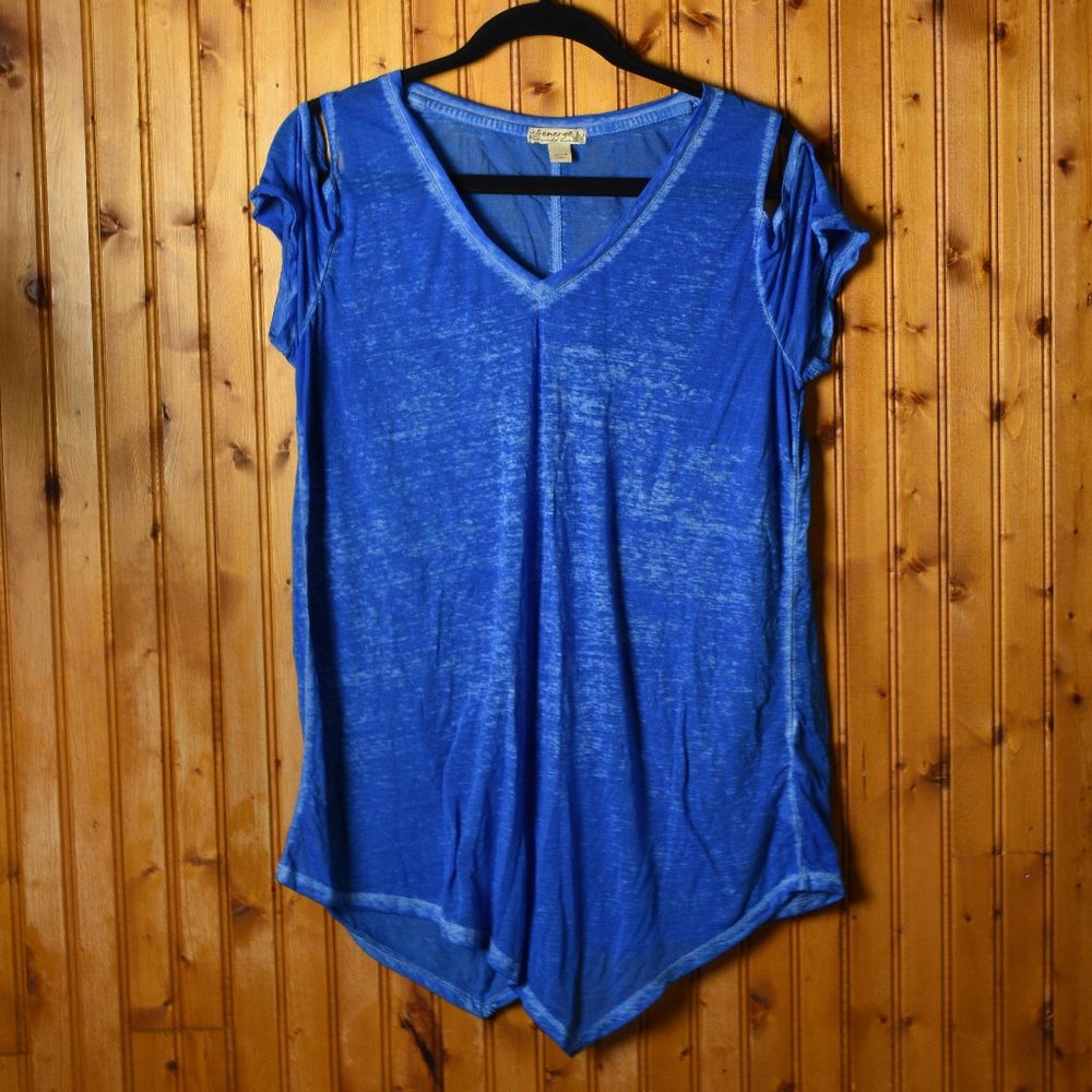 Energe World Wear Blue Cold Shoulder Top L T Shirt